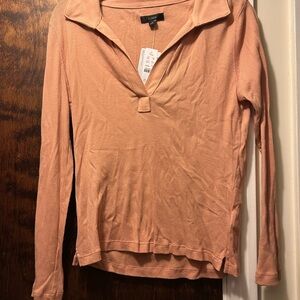 J. Crew Orange Fitted Long Sleeve Polo Top